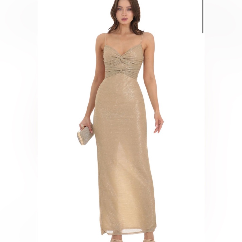 NEW WITH TAGS Lucy In The Sky Twist Shimmer Wrap Dress in Gold
